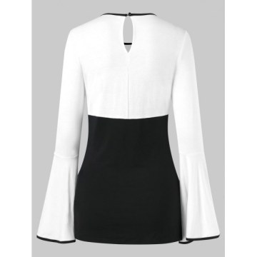 Bell Sleeve Color Block Cut Out T-shirt - Black