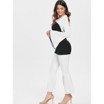 Bell Sleeve Color Block Cut Out T-shirt - Black