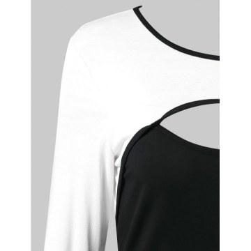 Bell Sleeve Color Block Cut Out T-shirt - Black