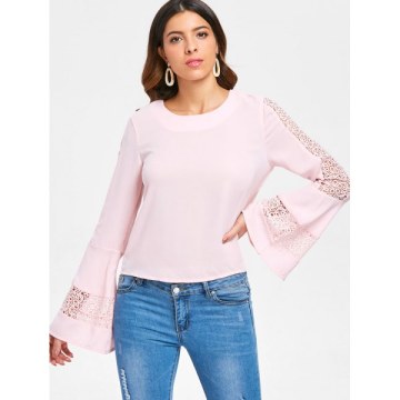 Bell Sleeve ace Crochet Blouse - Pink Bubblegum