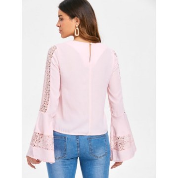 Bell Sleeve ace Crochet Blouse - Pink Bubblegum