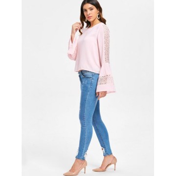 Bell Sleeve ace Crochet Blouse - Pink Bubblegum