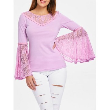 Bell Sleeve ace Insert ace Up T-shirt - Mauve