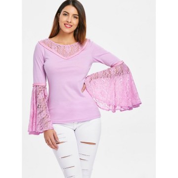 Bell Sleeve ace Insert ace Up T-shirt - Mauve