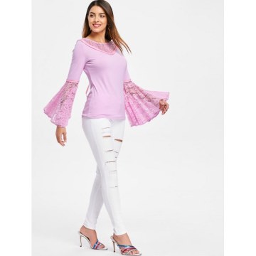 Bell Sleeve ace Insert ace Up T-shirt - Mauve