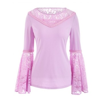 Bell Sleeve ace Insert ace Up T-shirt - Mauve