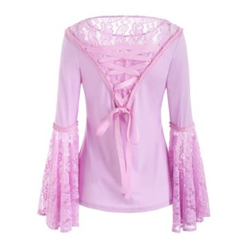 Bell Sleeve ace Insert ace Up T-shirt - Mauve