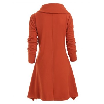 Belt Connected Snap Button Fleece Coat - Papaya Orange