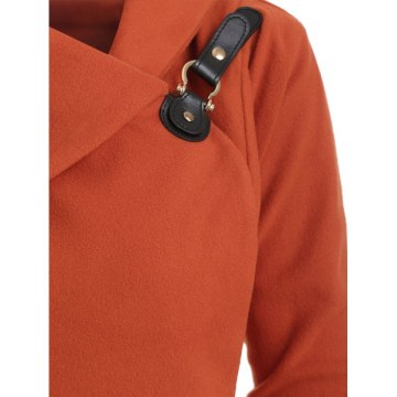 Belt Connected Snap Button Fleece Coat - Papaya Orange