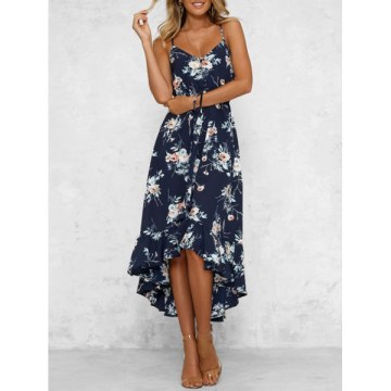 Bohemian Floral Print High Low Midi Dress - Multi-a