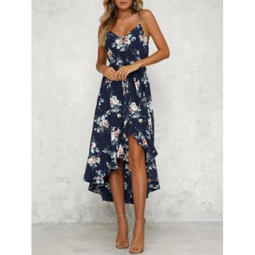 Bohemian Floral Print High Low Midi Dress - Multi-a