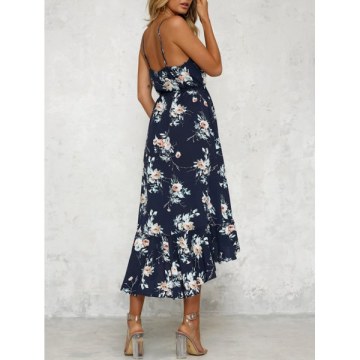 Bohemian Floral Print High Low Midi Dress - Multi-a