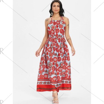 Bohemian Printed Cut Out Maxi Dress - Chestnut Red