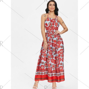 Bohemian Printed Cut Out Maxi Dress - Chestnut Red