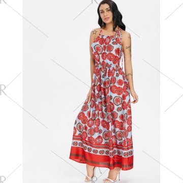 Bohemian Printed Cut Out Maxi Dress - Chestnut Red