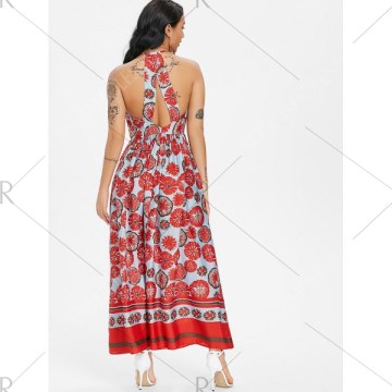 Bohemian Printed Cut Out Maxi Dress - Chestnut Red