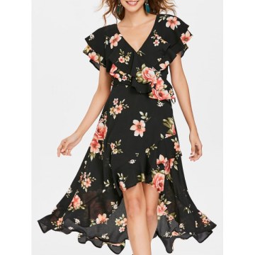 Bohemian Ruffled High Low axi Dress - Black