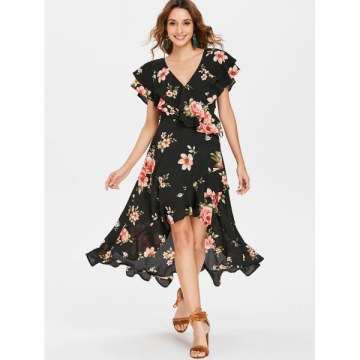 Bohemian Ruffled High Low axi Dress - Black
