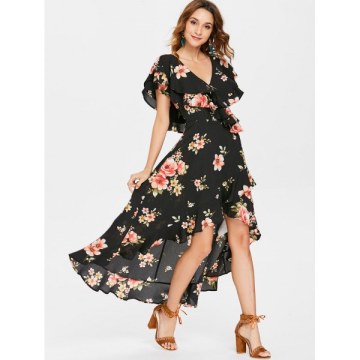 Bohemian Ruffled High Low axi Dress - Black