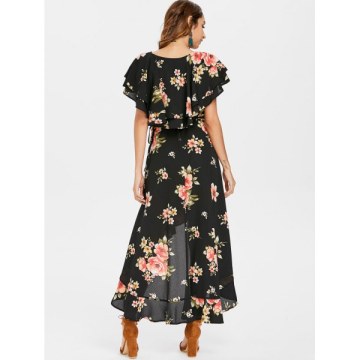 Bohemian Ruffled High Low axi Dress - Black