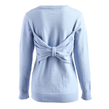Bowknot Back Plain Sweater - Light Blue One