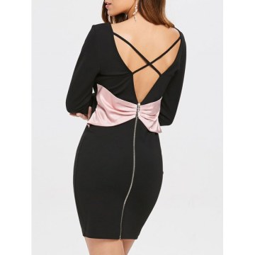 Bowknot Backless Mini Dress - Black