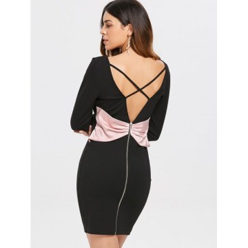 Bowknot Backless Mini Dress - Black