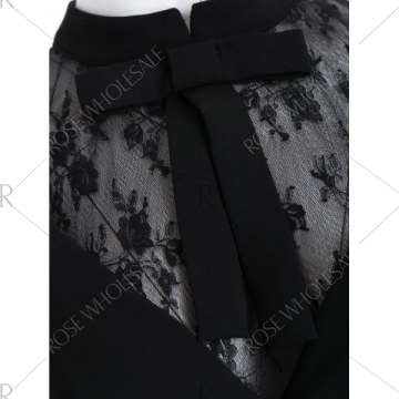 Bowknot Lace Panel Maxi Evening Dress - Black