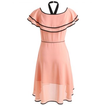 Bowknot Short Sleeve Asymmetrical Dress - Pink Bubblegum