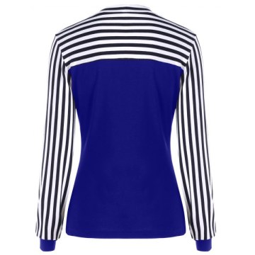 Bowknot Striped Long Sleeve Top - Denim Dark Blue