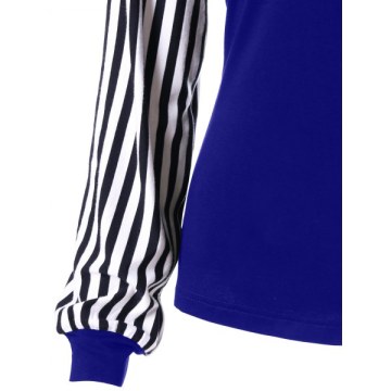 Bowknot Striped Long Sleeve Top - Denim Dark Blue