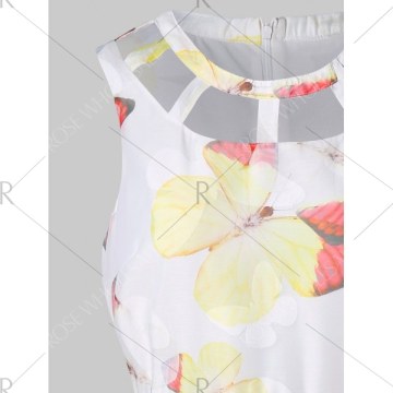 Butterflies Pattern Fit and Flare Dress - White