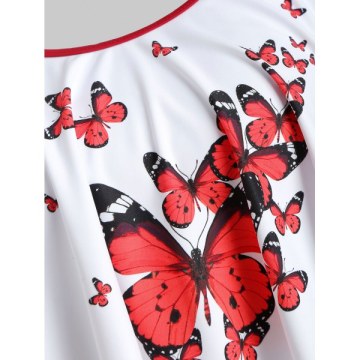 Butterfly Print Flounce Ruched High Waisted Tankini wimsuit - Red Wine