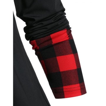 Button Checked Panel T Shirt - Black