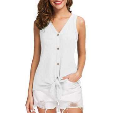 Button Up Bowknot Tank Top - White