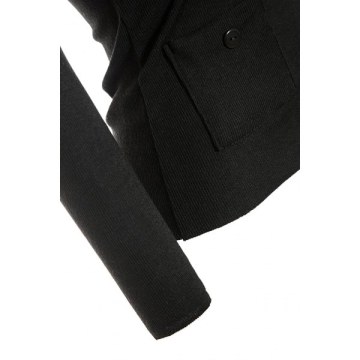 Button Up Ribbed Long Sleeve Fitted T-Shirt - Black