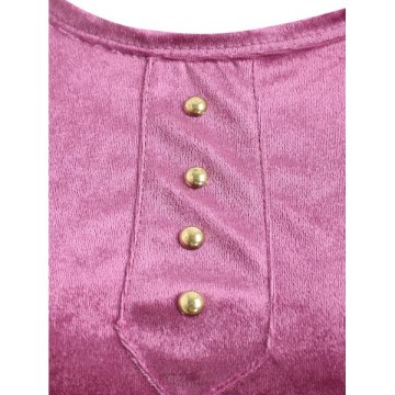 Button Velvet Pullover T Shirt - Light Pink