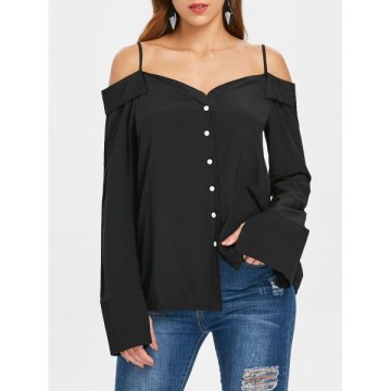 Buttoned Cut Out Cami Blouse - Black