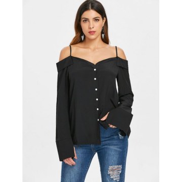 Buttoned Cut Out Cami Blouse - Black