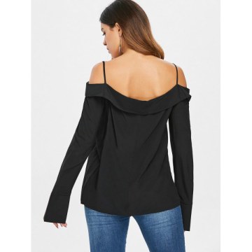 Buttoned Cut Out Cami Blouse - Black