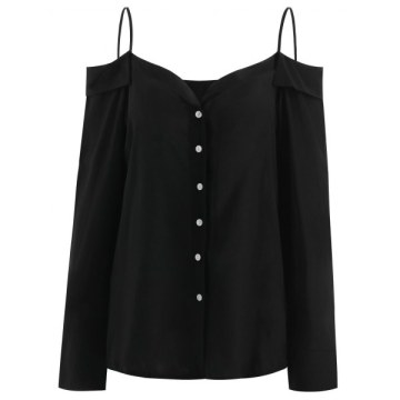 Buttoned Cut Out Cami Blouse - Black