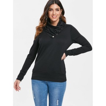Buttoned Turtleneck weatshirt - Black