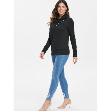 Buttoned Turtleneck weatshirt - Black