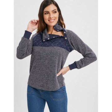 Buttons Color Block Top - Gray