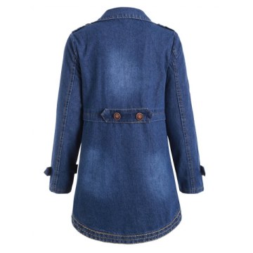 Buttons Embellished Lapel Denim Coat with Pockets - Denim Dark Blue