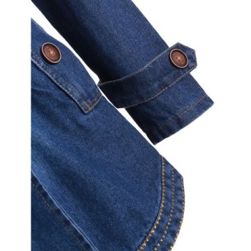 Buttons Embellished Lapel Denim Coat with Pockets - Denim Dark Blue