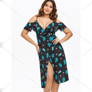 Cactus Watermelon Print Casual Dress - Black