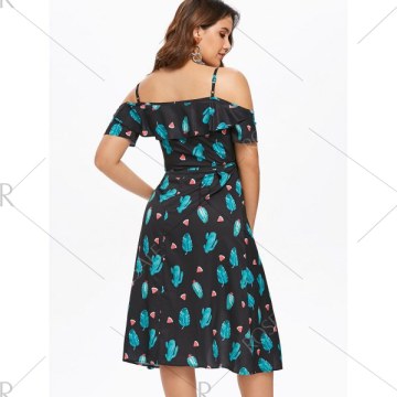 Cactus Watermelon Print Casual Dress - Black