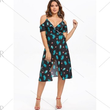 Cactus Watermelon Print Casual Dress - Black