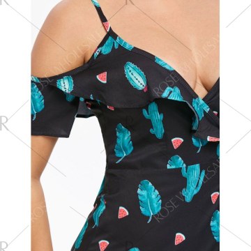 Cactus Watermelon Print Casual Dress - Black